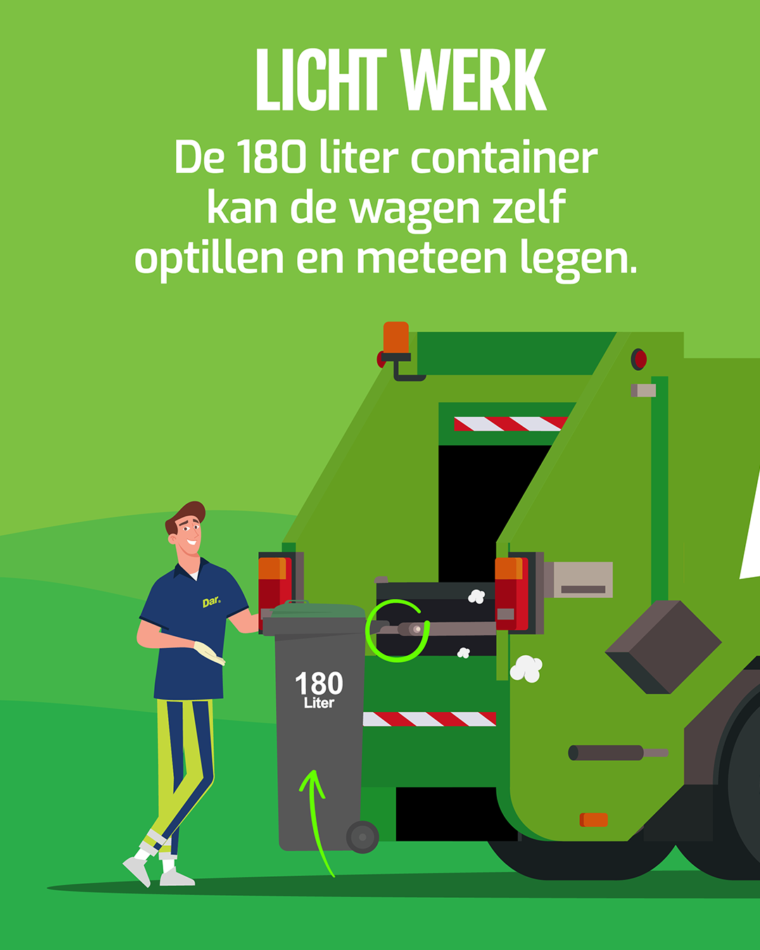 Een 180 liter container kunnen we zo aan de wagen hangen zonder te tillen
